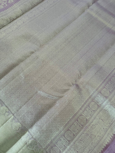 ShopNaya Exclusive | Metallic Kanchipuram Pure Silk Saree | Lilac | Pure Silver Zari | Handwoven | Ships from California